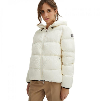 Centogrammi Elegant White Hooded Feather Jacket