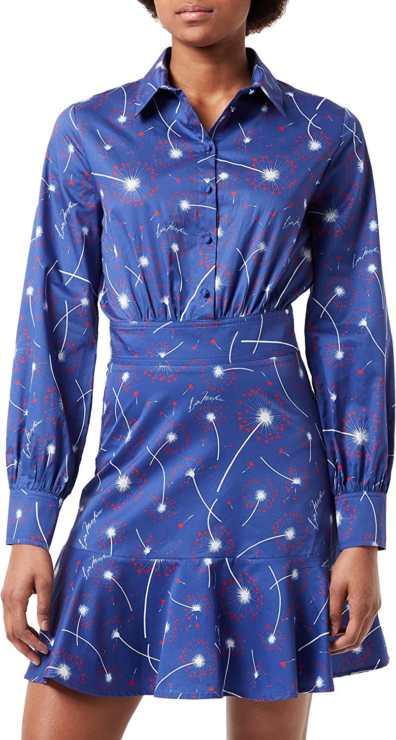 Love Moschino Chic Cotton Shirt Collar Dress in Abstract Print