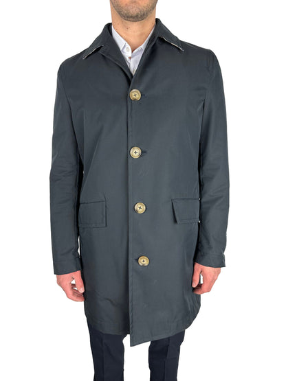 Aquascutum Elegant Navy Blue Single-Breasted Trench Coat