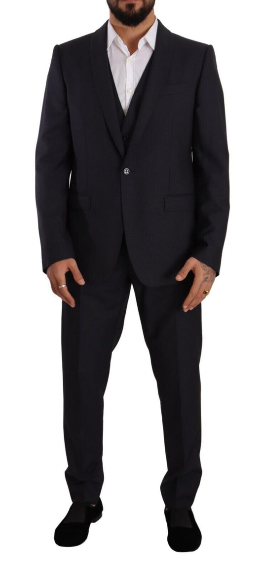 Dolce & Gabbana Elegant Navy Blue Wool Silk Men's Martini Suit