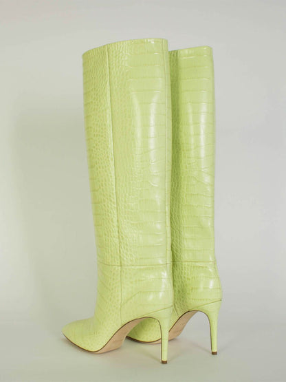 Paris Texas Elegant Lime Croco Leather High Stiletto Boots