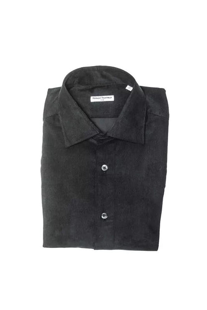 Robert Friedman Elegant Black Cotton Slim Collar Shirt