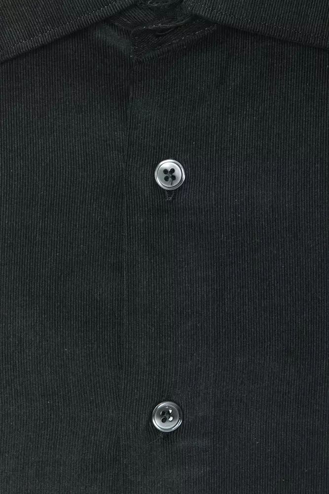 Robert Friedman Elegant Black Cotton Slim Collar Shirt