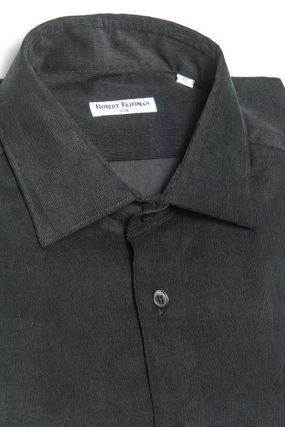 Robert Friedman Elegant Black Cotton Slim Collar Shirt