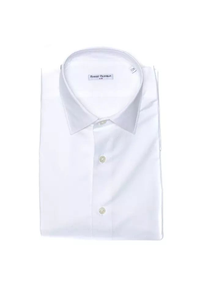 Robert Friedman Elegant White Cotton Slim Shirt for Men