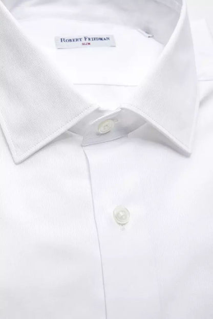 Robert Friedman Elegant White Cotton Slim Collar Shirt