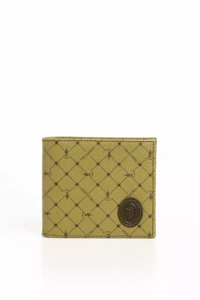 Trussardi Elegant Green Crespo Leather Monogram Wallet