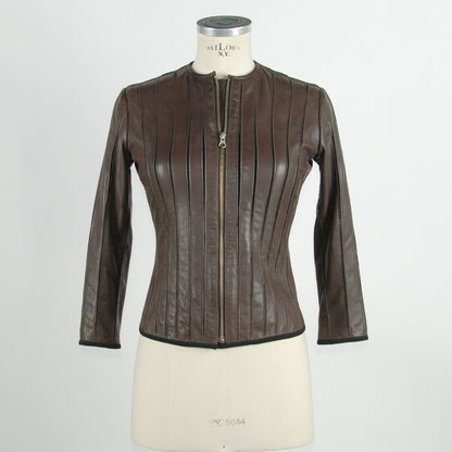 Emilio Romanelli Elegant Brown Leather Jacket for Sleek Style