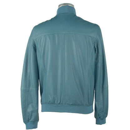 Emilio Romanelli Elegant Petrol Blue Leather Jacket